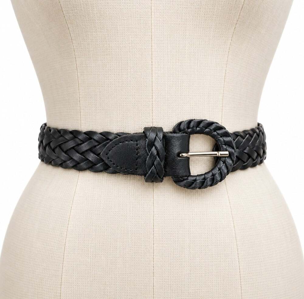 Vintage Capezio Black Braided Genuine Leather Belt M/L Woven Boho
